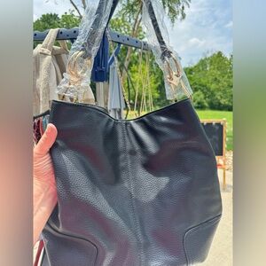 New Black vegan Leather Hobo bag Dasein  big gold clips